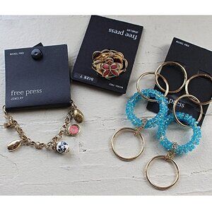 Costume Jewelry Bundle- Free Press - Charm Bracelet, Beaded Loop (Oscar Style)+